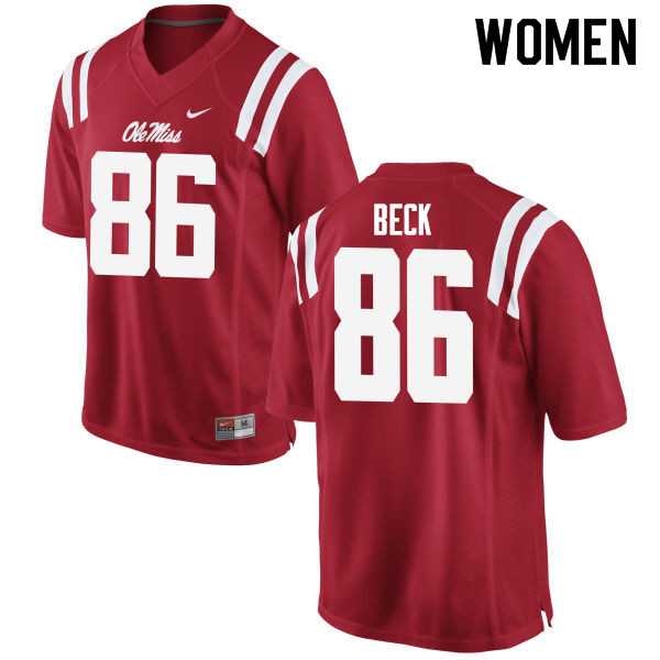Women #86 Drake Beck Ole Miss Rebels College Football Jerseys Sale-Red